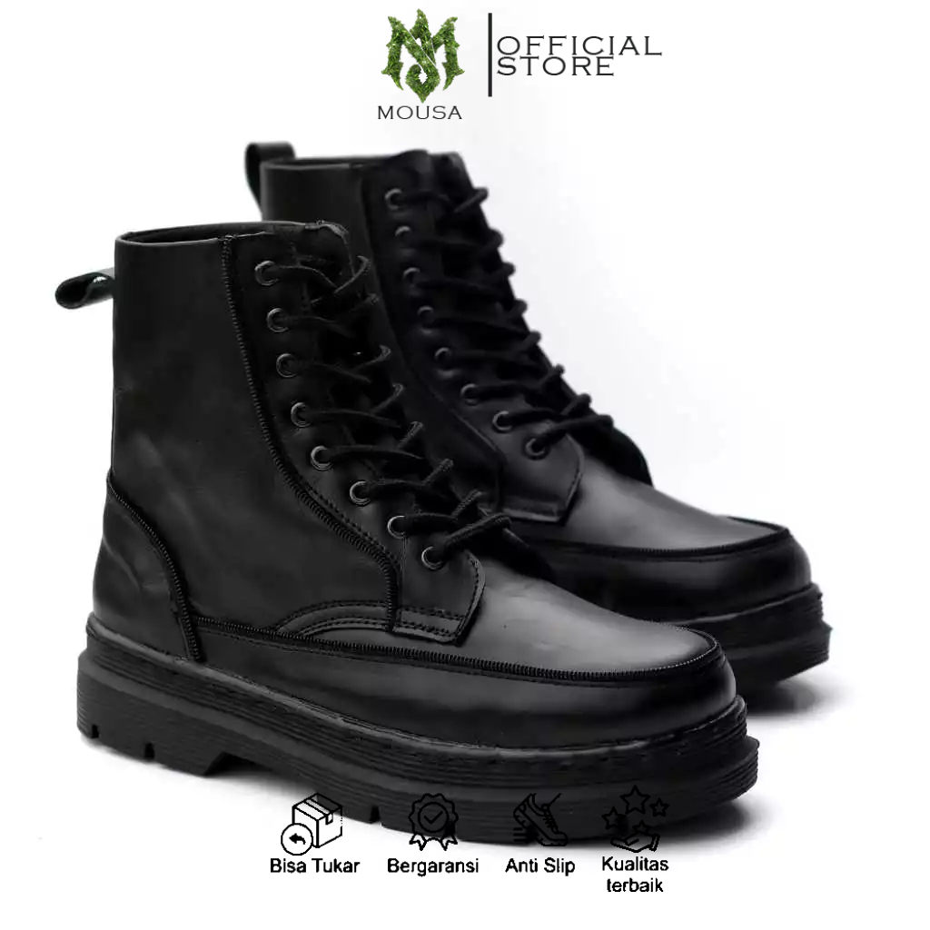 Sepatu Boots Casual Pria Full Kulit Hitam Pria
