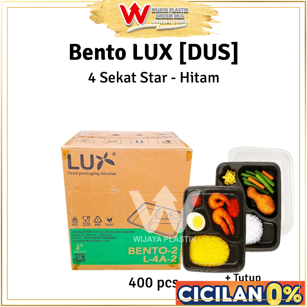 [1 DUS] Mika Bento Hitam [LUX] (4 SEKAT BINTANG) --- 400 pcs @DUS | LUX 2 star + tutup tray hips pet