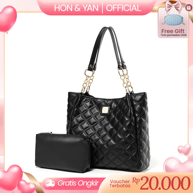 [FREE POUCH] HONYAN Tas Wanita Jia Totebag Resleting Wanita Import Tas Kuliah Kerja Kantoran Branded