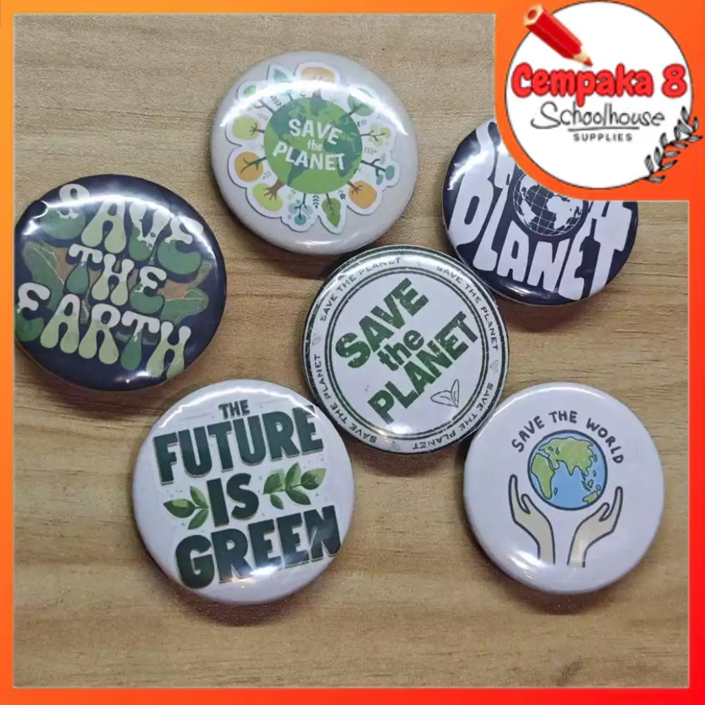 Gantungan Kunci Ganci & Pin Bros 4,4 CM Bulat Peniti Tas Totebag Save Earth Selamatkan Bumi Save Our