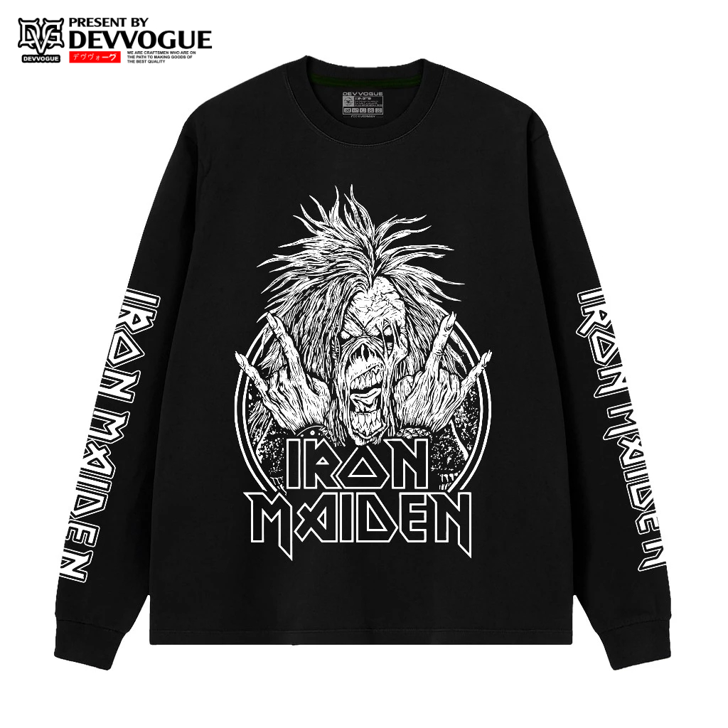 Devvogue Kaos Lengan Panjang Rib Iron Maiden T-shirt Band Combed 24s