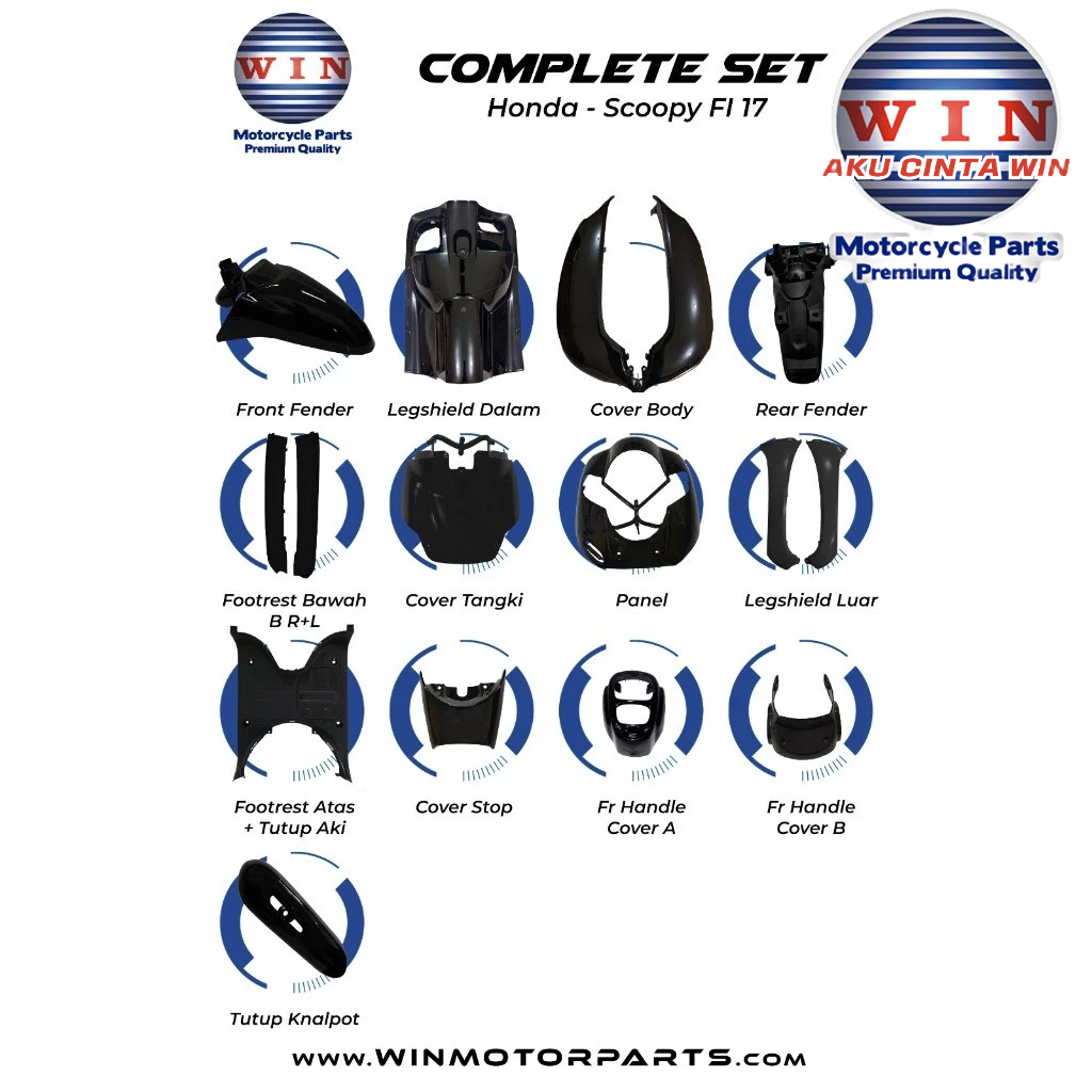 Complete Set Body SCOOPY Fi 2017 2018 2019 2020 ring 12 HITAM (KASAR & HALUS) ORIGINAL WIN