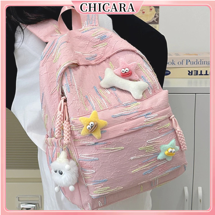 Tas Sekolah SMA Korean Style Tas Sekolah Pink Backpack Ransel Perguruan Kapasitas Besar  Tas Sekolah