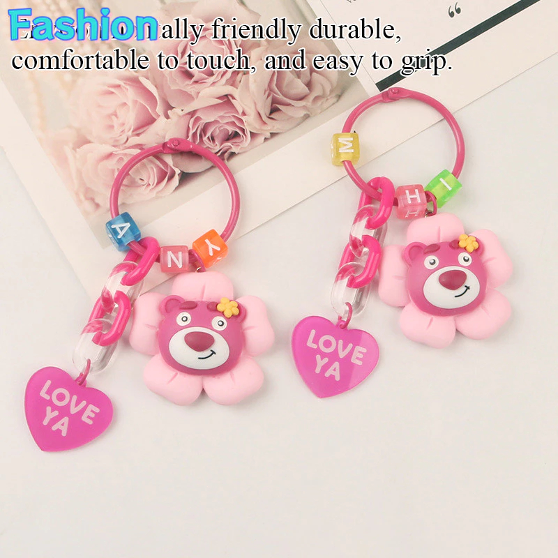 Liontin Ponsel Beruang Stroberi Bunga Liontin Ponsel Lucu Liontin Casing Earphone Hati untuk Anak Pe