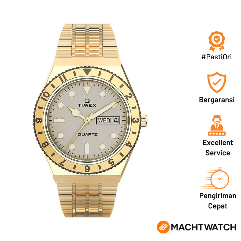 Jam Tangan Wanita Timex Q TW2U95800 36mm Stainless Steel Bracelet Silver Dial Gold Strap