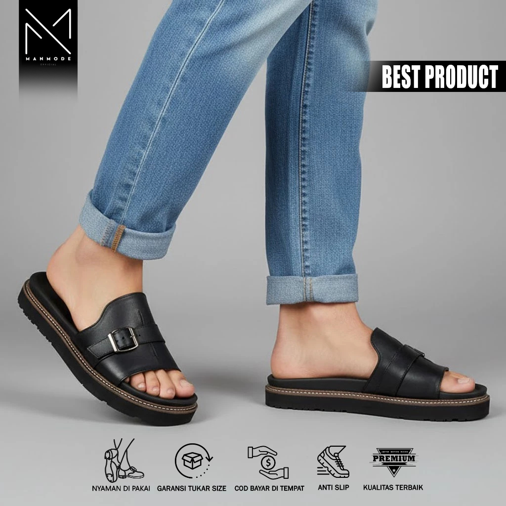 Sandal Kulit Asli Pria Slide yang Fleksibel dan Nyaman Outsole Karet Anti Slip - JIPERO