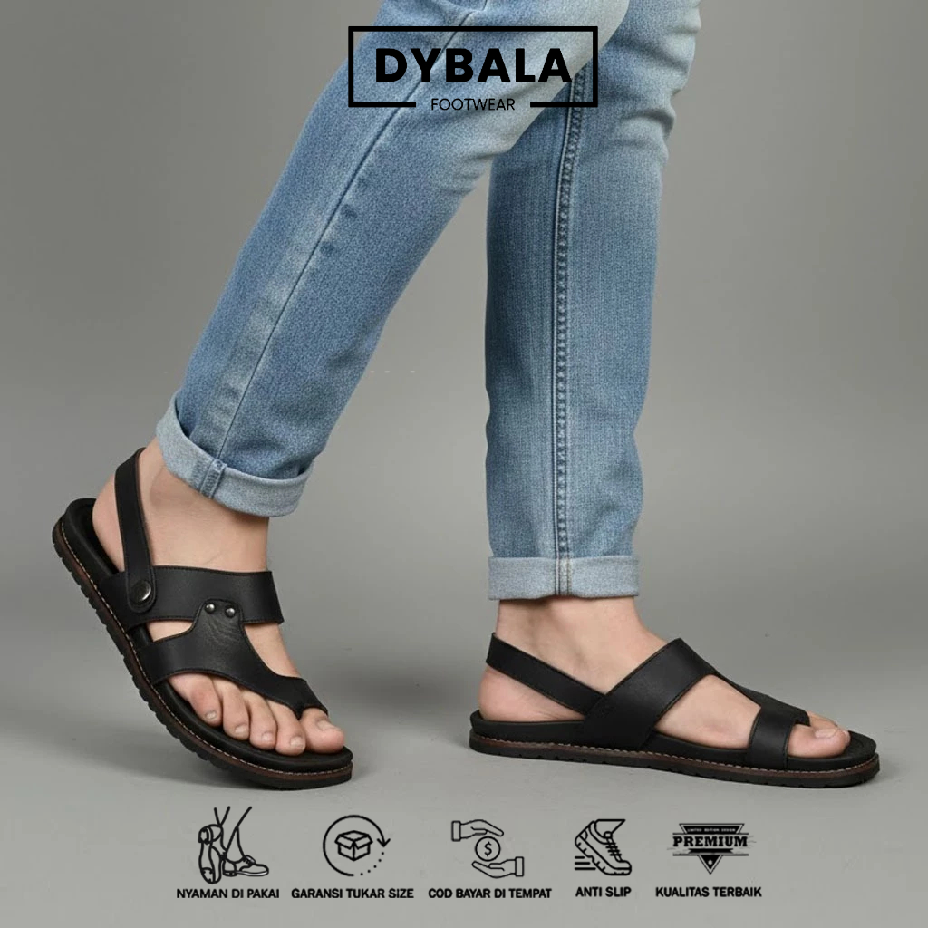 Sandal pria kasual kulit asli kekinian ukuran 39-44 - RIOT TEVEZ