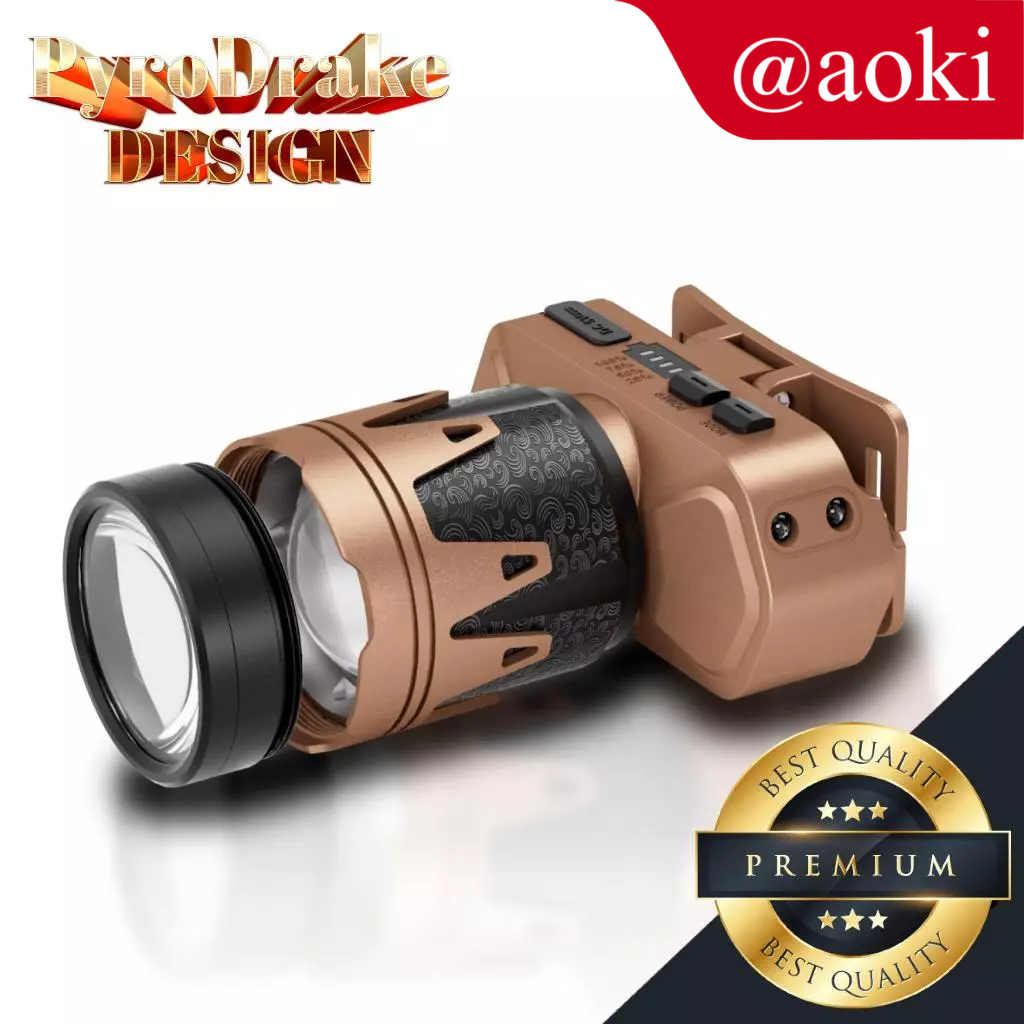 AOKI Senter Kepala PyroDrake | Bisa Menyulut Api | Sensor Gerak | 3 Warna Cahaya | USB Recharge