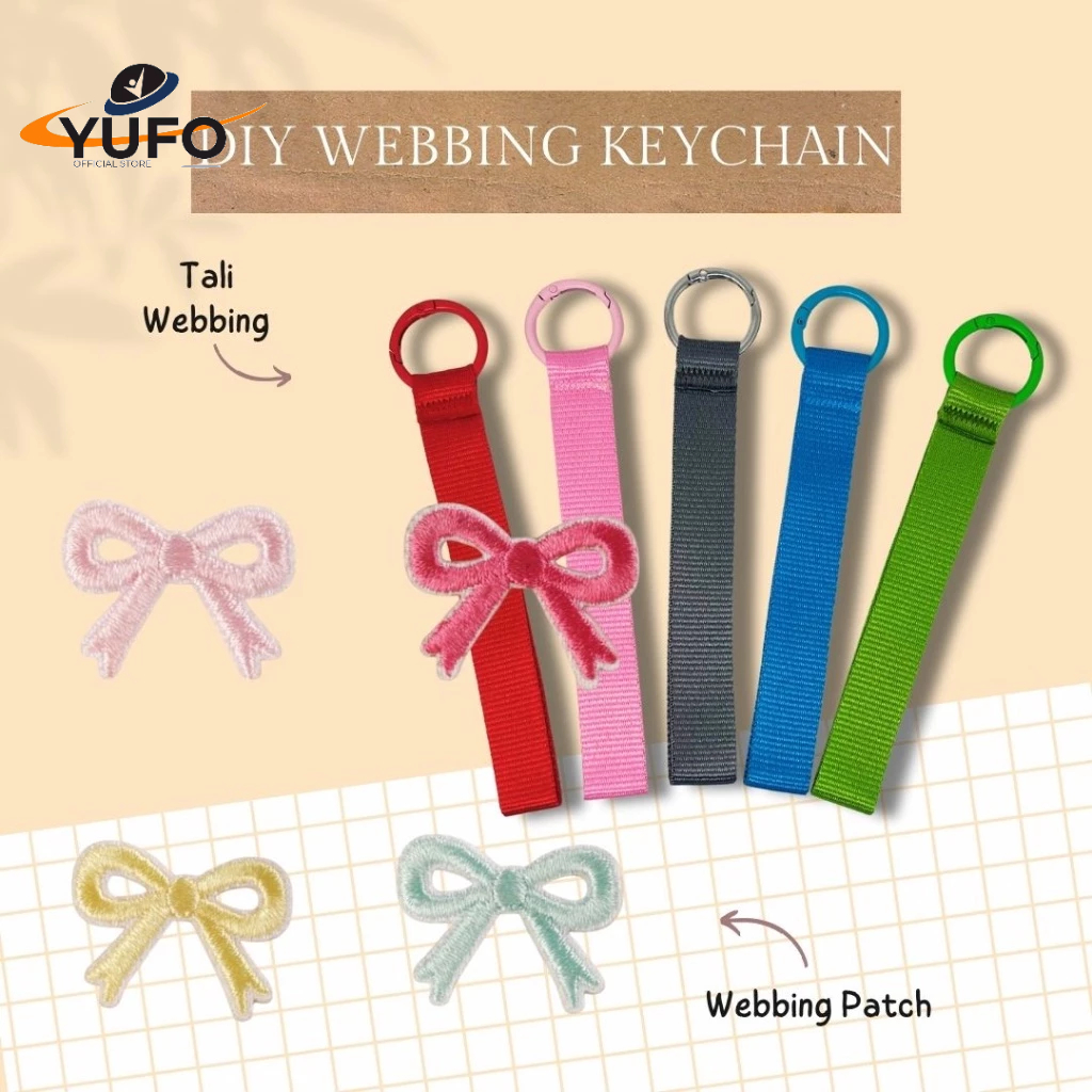 Webbing Keychain DIY Custom Tempel Patch Bordir Motif Lucu Gantungan Tas HP Kunci
