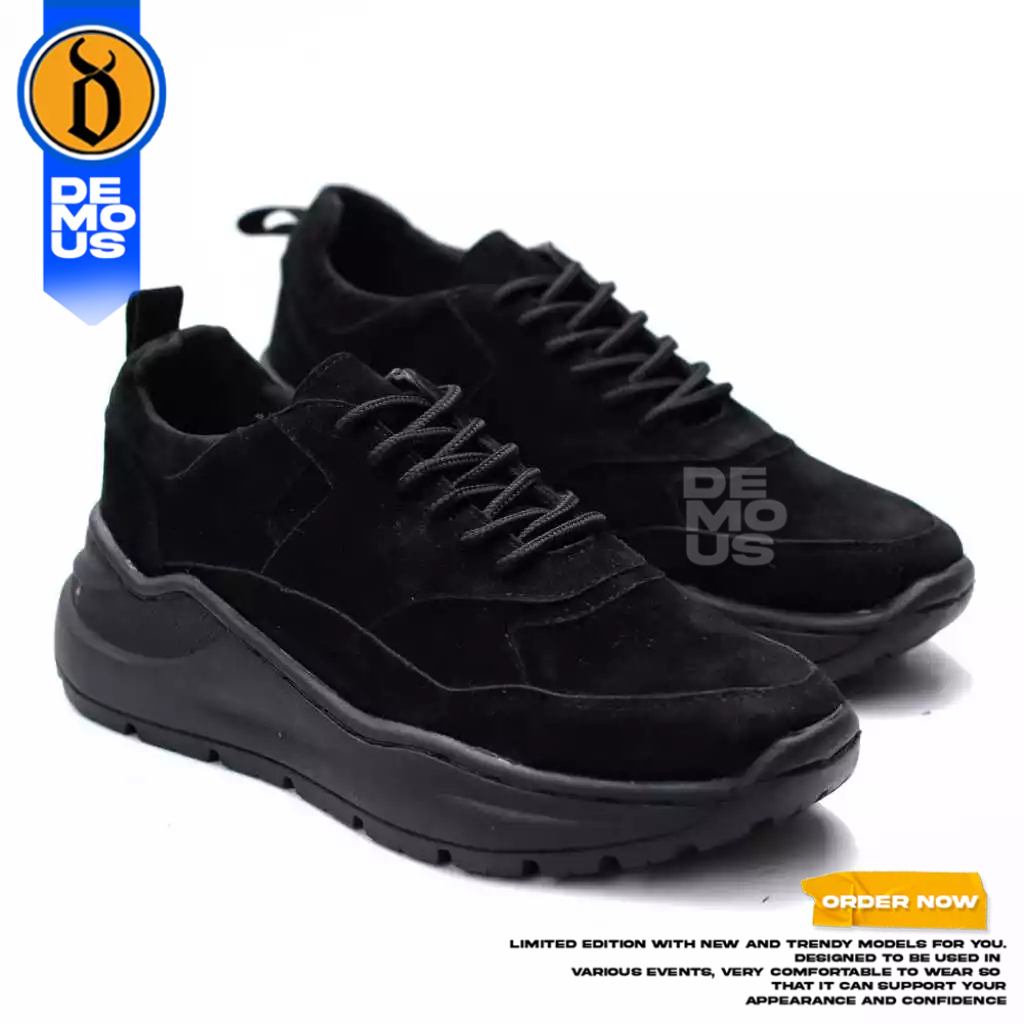 DEMOUS - Sepatu Formal Sneakers Pria Suede Hitam Chunky