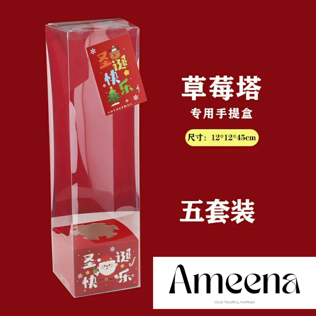 Box Hampers Stand Vertical Natal Christmas New Year Tahun Baru Kotak Mika Souvenir Parcel  Gift Stra