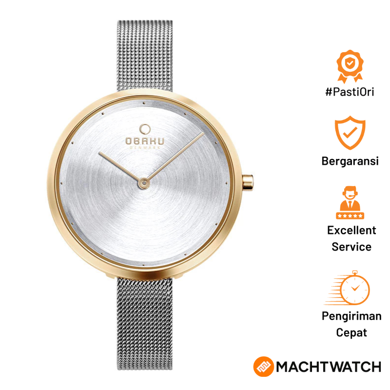 Jam Tangan Wanita Obaku V227LXGIMC Dok Gold Bi Silver White Dial Mesh Strap