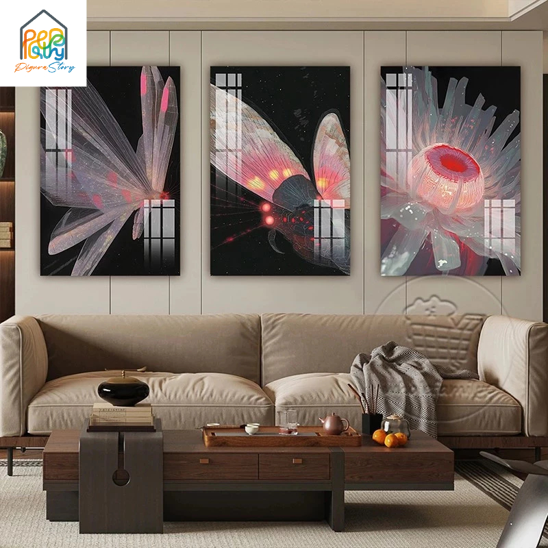 Hiasan dinding aesthetic Abstrak Lukisan Dinding Ruang Tamu Mewah, Lukisan Dinding Ruang Makan Premi