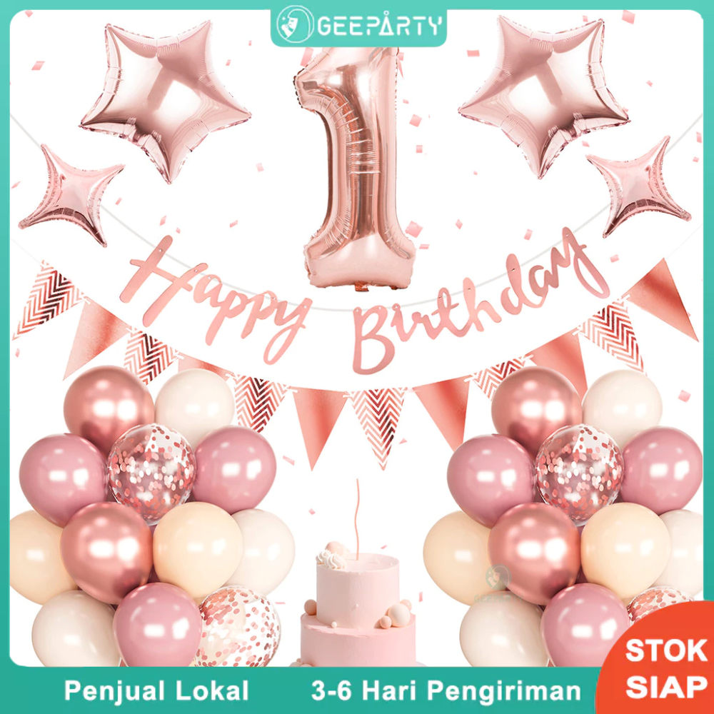 35 Pcs Balon Foil Bintang Mawar Merah Muda Emas Spanduk Set Untuk Dekorasi Pesta Ulang Tahun