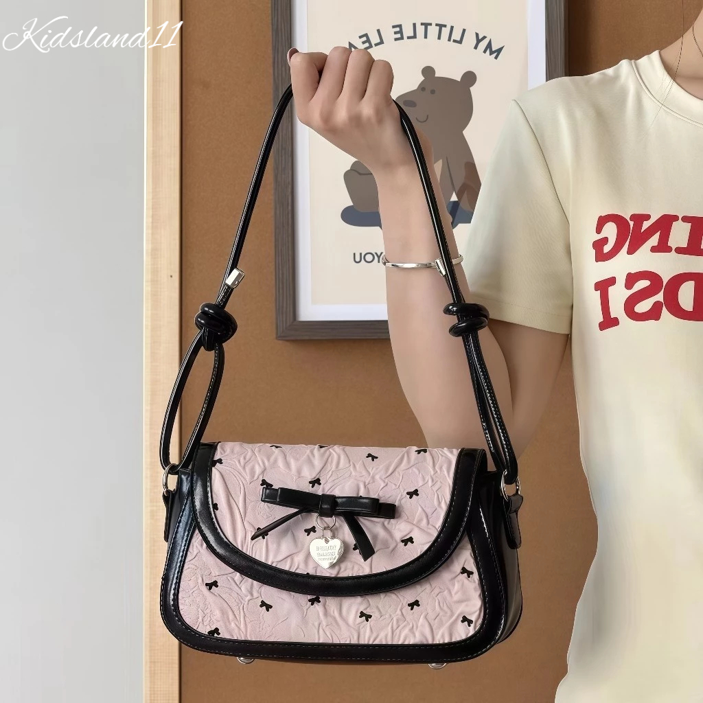 Tas Selempang Wanita Warna Black Pink Tas Kotak Korea Aesthetic  Pita Cute Tas Ketek Korea untuk Leb