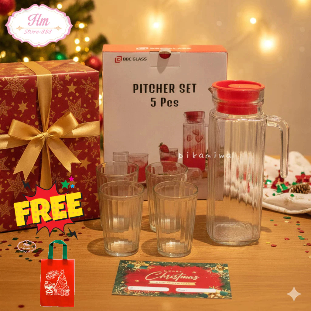 HM - Teko set Pitcher Teko Kaca Drink Set 5 in 1 Bahan Kaca Tebal FREE GOODIE BAG NATAL