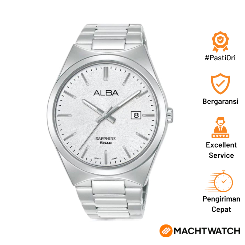 Jam Tangan Pria Alba AS9V85X1 Men Sapphire Silver Dial Stainless Steel Strap