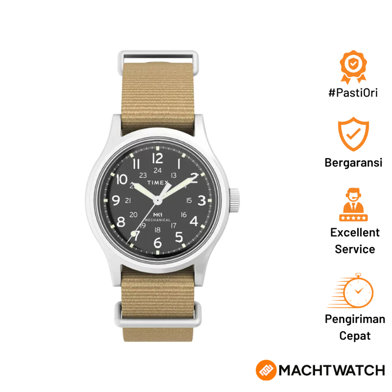 Jam Tangan Pria Timex MK1 TW2Y12000 Hand-Wound Black Dial Beige Fabric Strap