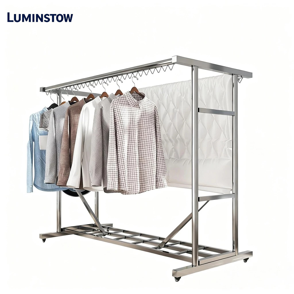 Luminstow Jemuran Baju 2 Tiang Stainless Steel Jemuran Baju Roda Anti Angin  Jemuran Hanger Portable