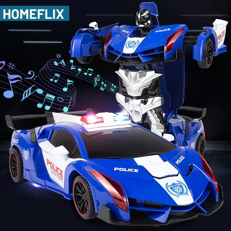 Mobil Polisi Besar Remote Control Ada Suara 2.4GHZ Mobil Bisa Berubah Menjadi Robot RC Mobil Transfo
