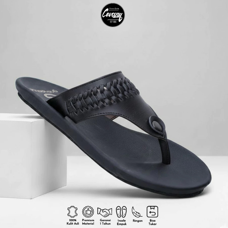 CEVANY - Sandal Japit Pria Kulit Asli Sole Anti Slip Ukuran 39-44 - CLOVER