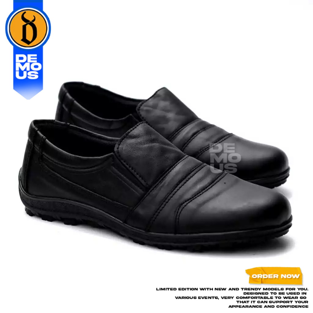 Sepatu Pria Slip On Hitam Kulit Asli Tanpa Tali