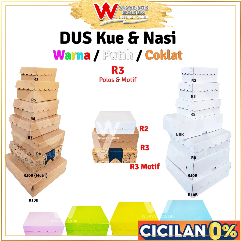 [50Pcs] Dus Kue ( R3 ) Warna / Putih / Coklat --- 50 pcs @1/2 PACK | Duplex & Kraft karton polos mot