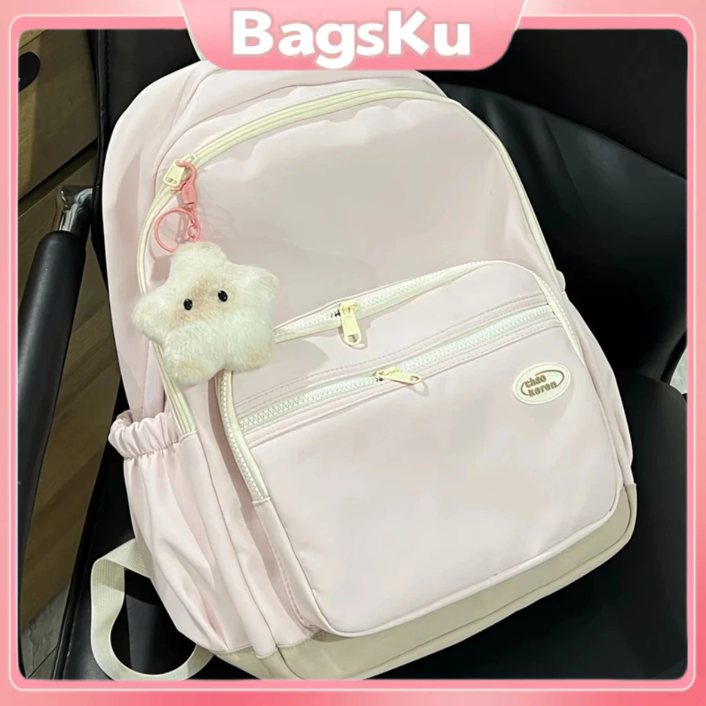 Tas Ransel Pink Soft  Lucu Wanita Kecil  Tas Ransel Kuliah Ganda Perguruan Korea Import Fashion Back