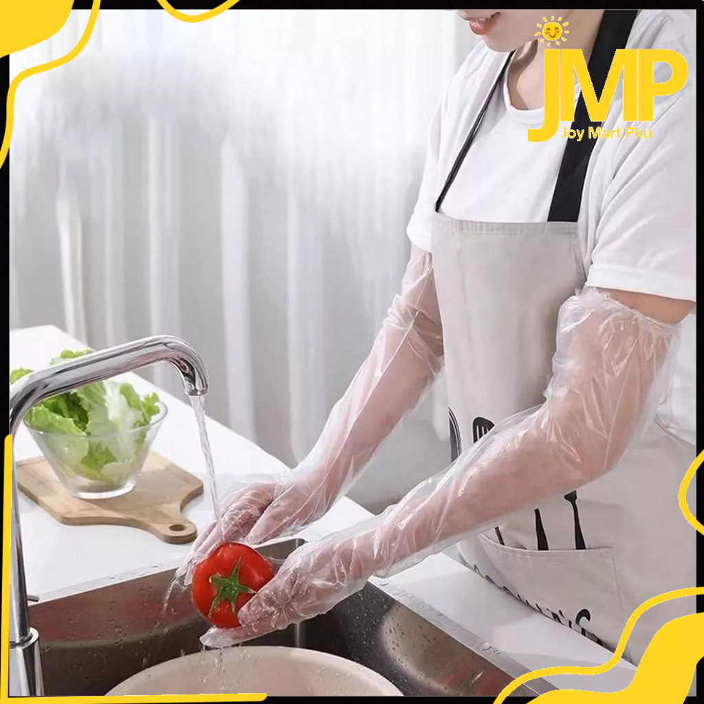 JMP - Sarung Tangan Plastik Panjang Elastis Tahan Air Minyak 60cm 10Pcs Transparan Multifungsi / Sar