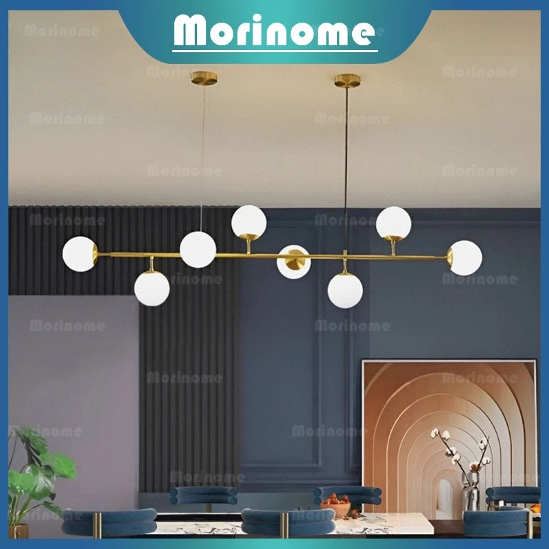 Lampu Gantung Meja Makan Ruang Tamu Lampu Hias Minimalis Modern 140cm 8 Bola Kaca Kamar Tidur Mini B