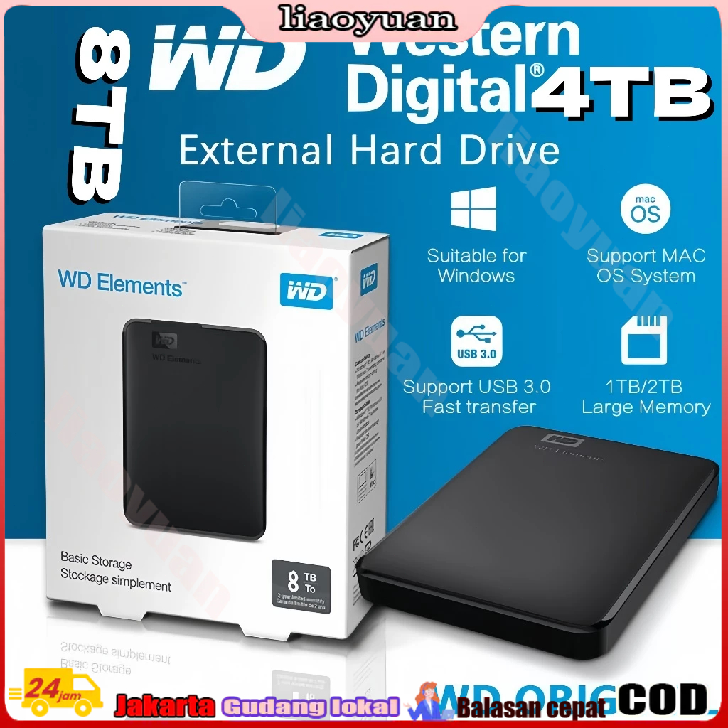 Hardisk External WD Elements 8TB/4TB/2TB/1TB Promo HDD Eksternal
