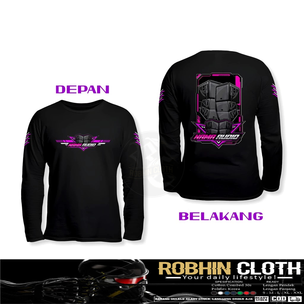 Kaos Baju Sound System Desain Sound Gantung Keren Ungu Gratis Nama Audio DB Lengan Panjang Kaos Dist