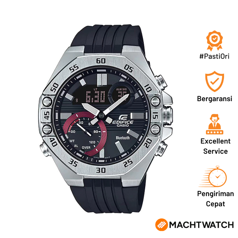 Jam Tangan Pria Casio Edifice ECB-10P-1ADF Men Digital Analog Black Dial Black Rubber Band