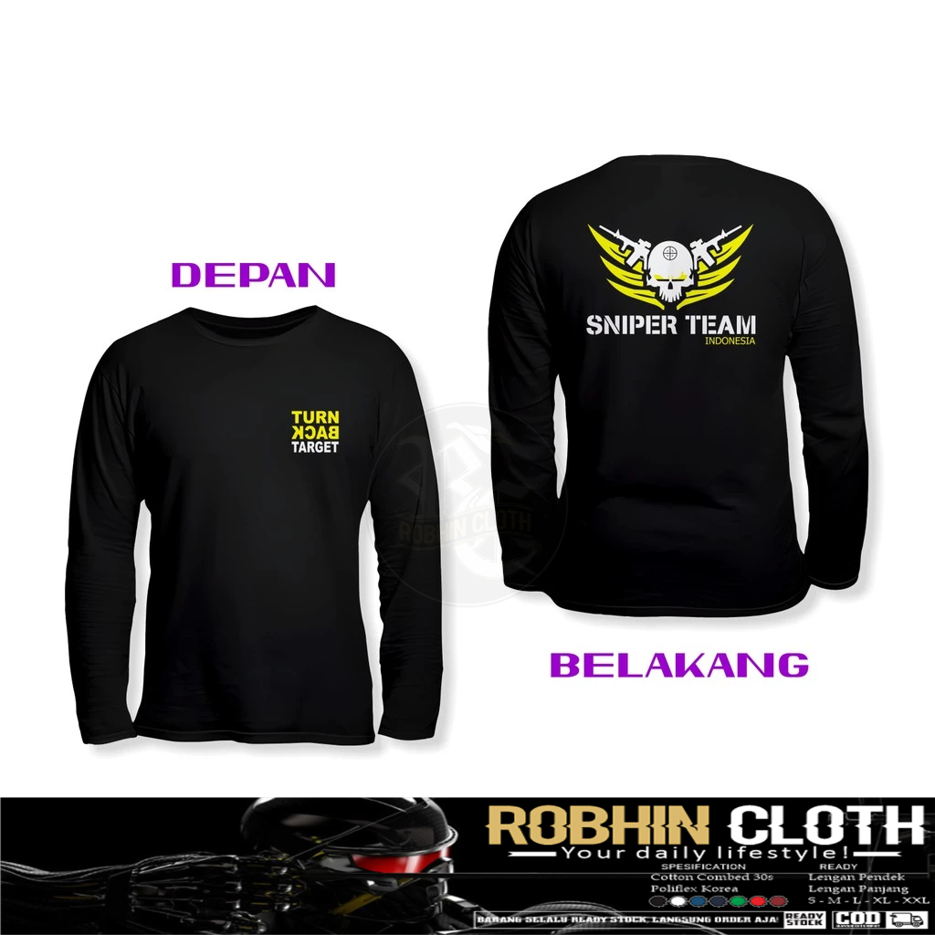 Kaos Baju Sniper Team Indonesia Turn Back Target DB Lengan Panjang Baju Sport