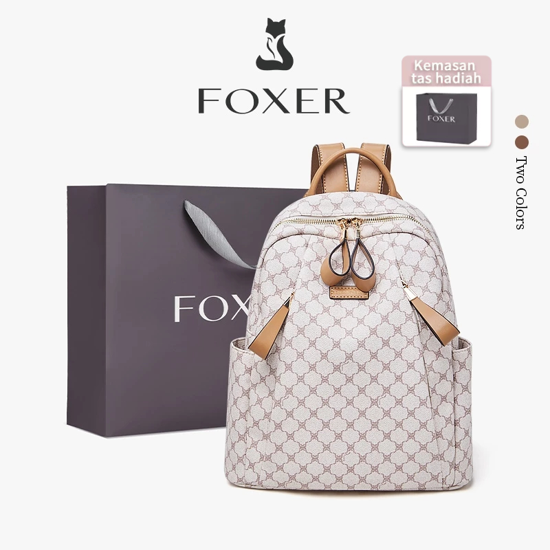 FOXER Tas Ransel Wanita Kapasitas Besar Tas Ransel Stylish dan Klasik Tas Kulit Wanita