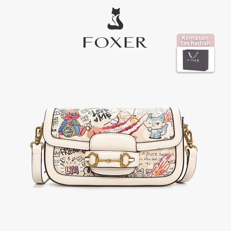 FOXER Tas Bahu Wanita yang Ringkas dan Portabel Tas Selempang Grafiti yang Unik Tas Wanita yang Lucu