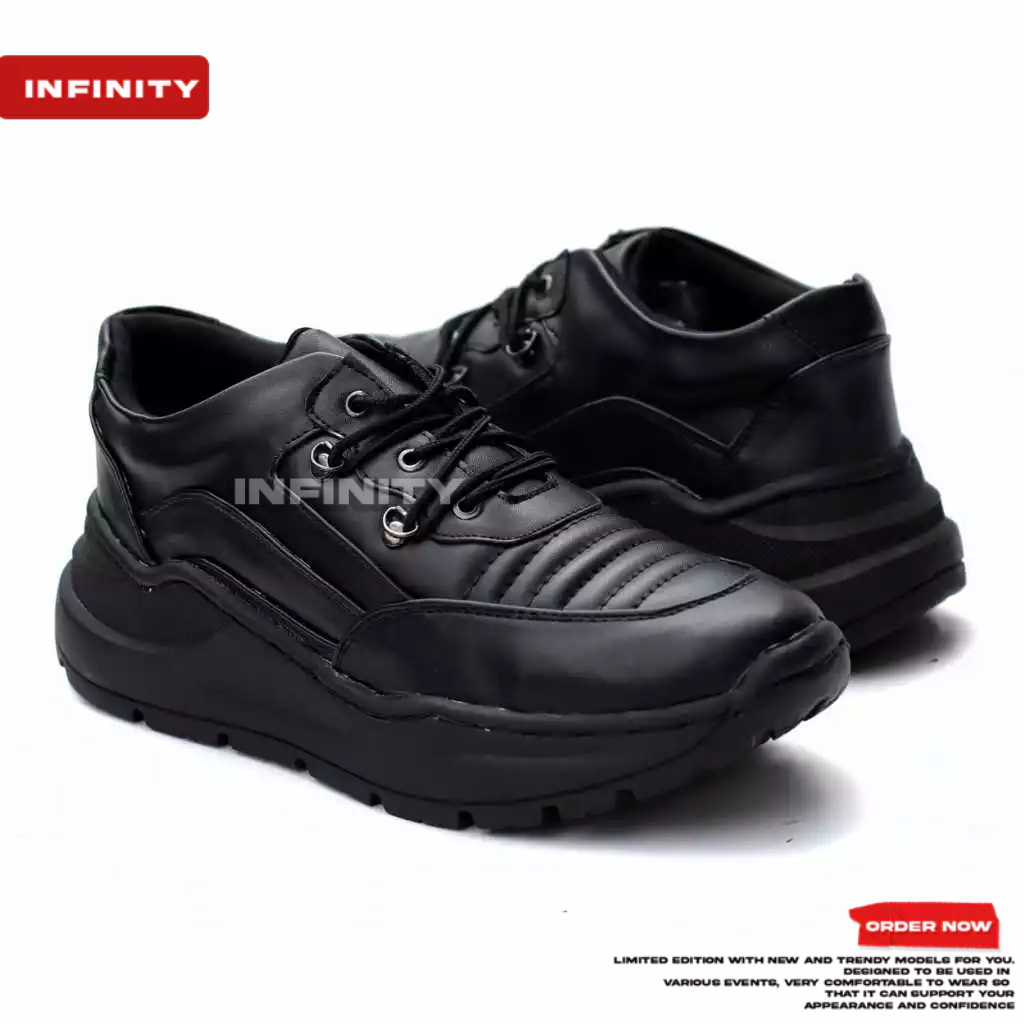 INFINITY FORLAN - Sneakers Pria Hitam Premium Sol Tinggi | Sepatu Casual Fashion Kekinian