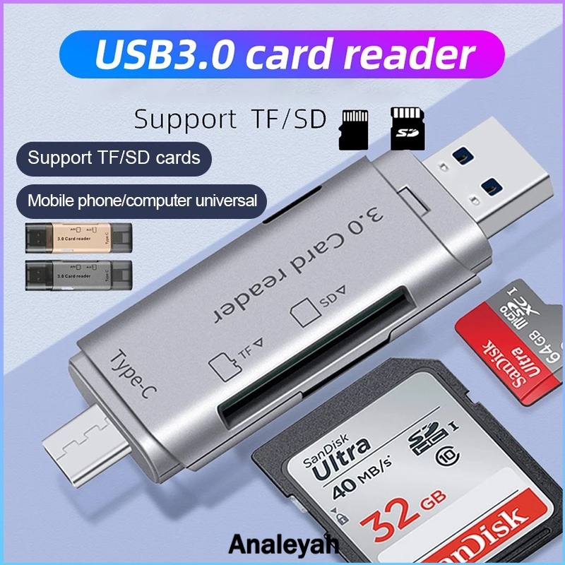4 in 1 Card Reader High-Speed Smart USB 3.0 Metal Type C / Micro USB / SD Card / TF Memory Card Read