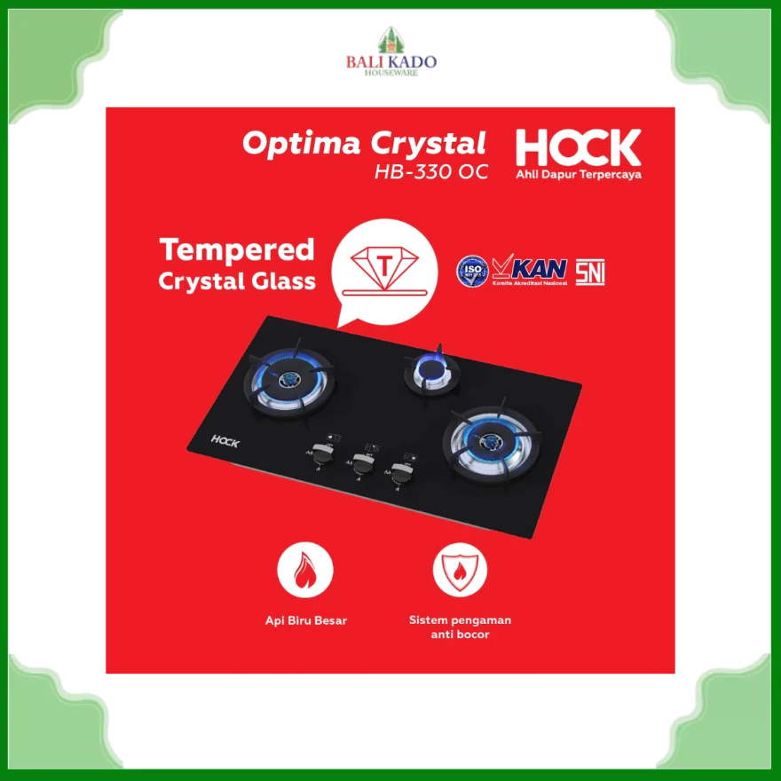 Hock Kompor Gas Tanam 3 Tungku Built-in-Hob Optima Crystal HB-330OC - Garansi Resmi