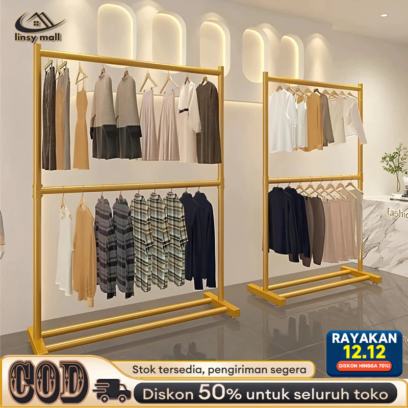 TOKO-ciluka Rak Gantungan Baju 2 Susun Gantungan Baju Besi Gantungan Baju Rak Baju Gantung jemuran