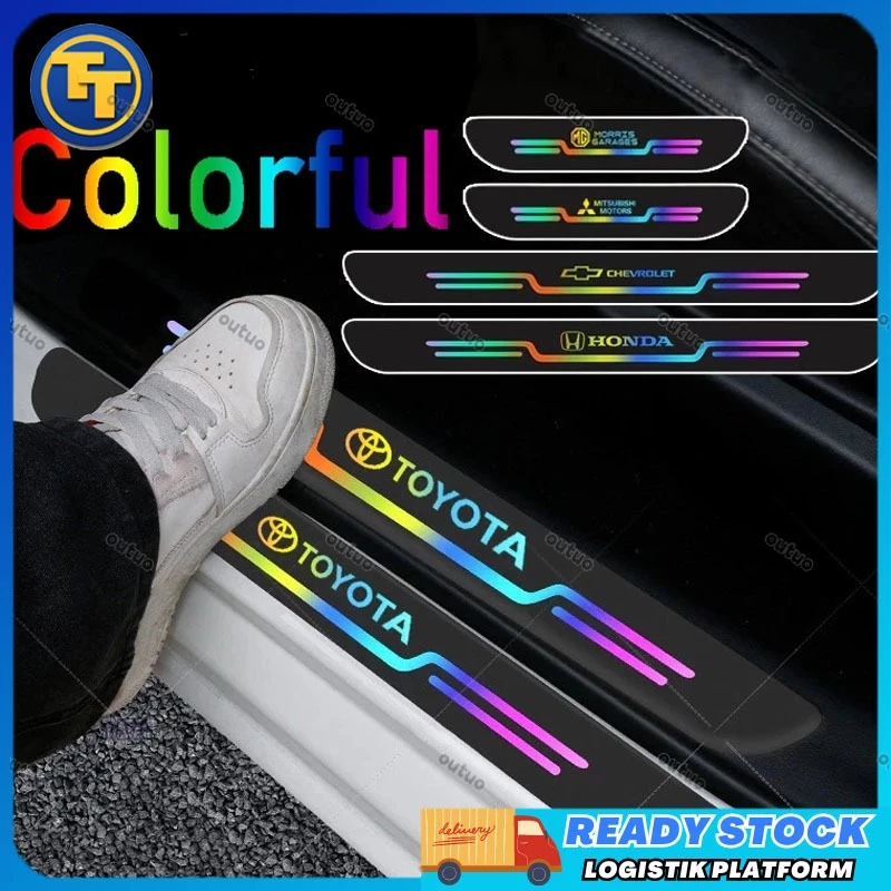4Pcs Universal Car Door Step Sill Plate Mobil Stick Stiker Reflektif Stiker Air Dan Tahan/Sticker Pe