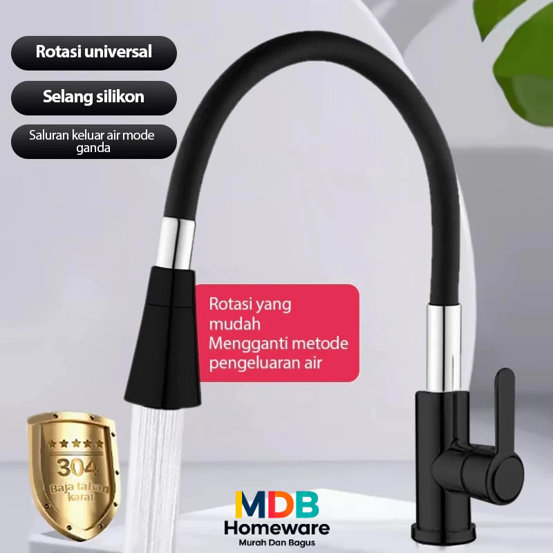 Kran Angsa Flexible Karet Hitam Keran Cuci Piring Kran Dapur Kran Wastafel Kran Angsa Flexible Karet
