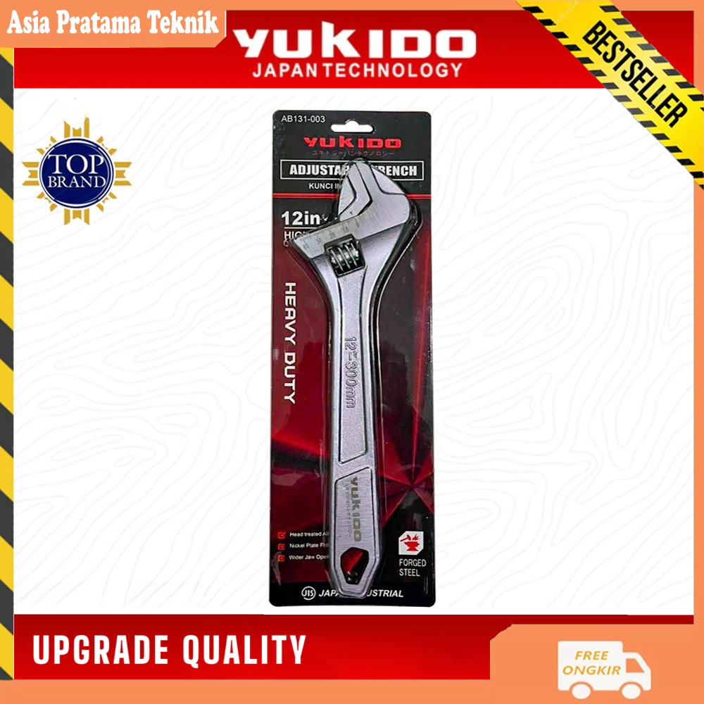 YUKIDO Kunci Inggris 12 Inch Adjustable Wrench Heavy Duty Forged Steel Chrome AB131-003