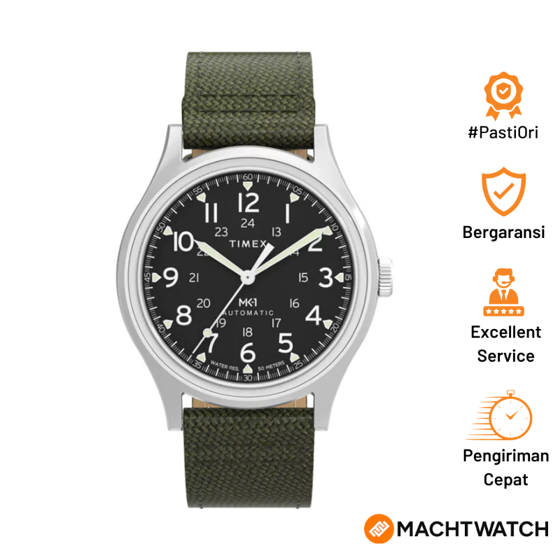 Jam Tangan Pria Timex MK1 TW2Y07800 Automatic Black Dial Green Fabric Strap
