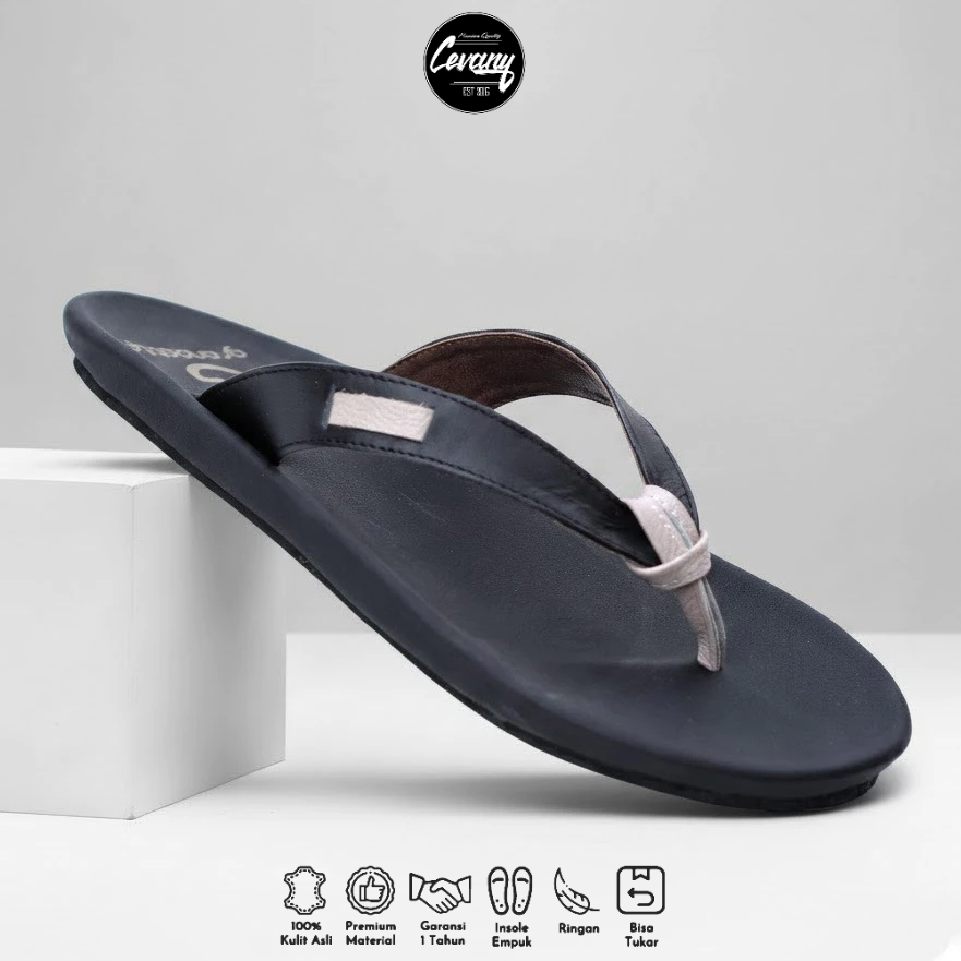 Sandal Sendal Jepit Kulit Asli Pria Cowok Ori Murah Terbaru- BIAN