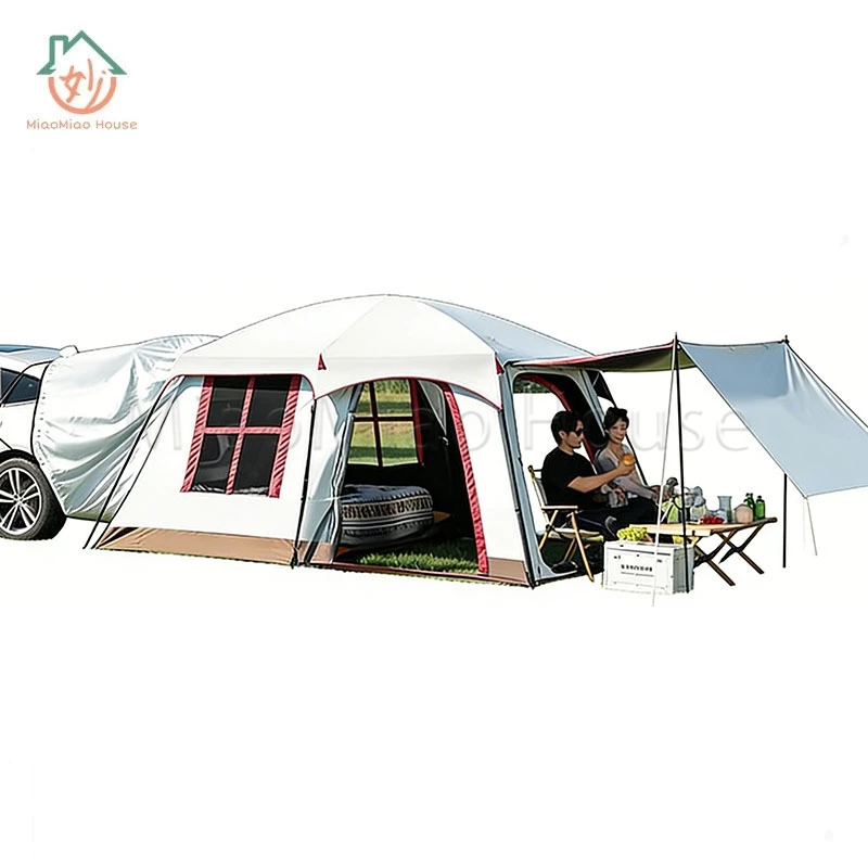 Tenda Camping Outdoor untuk SUV dengan Pintu Belakang, Tenda Berukuran Besar dengan Dua Kamar Tidur 