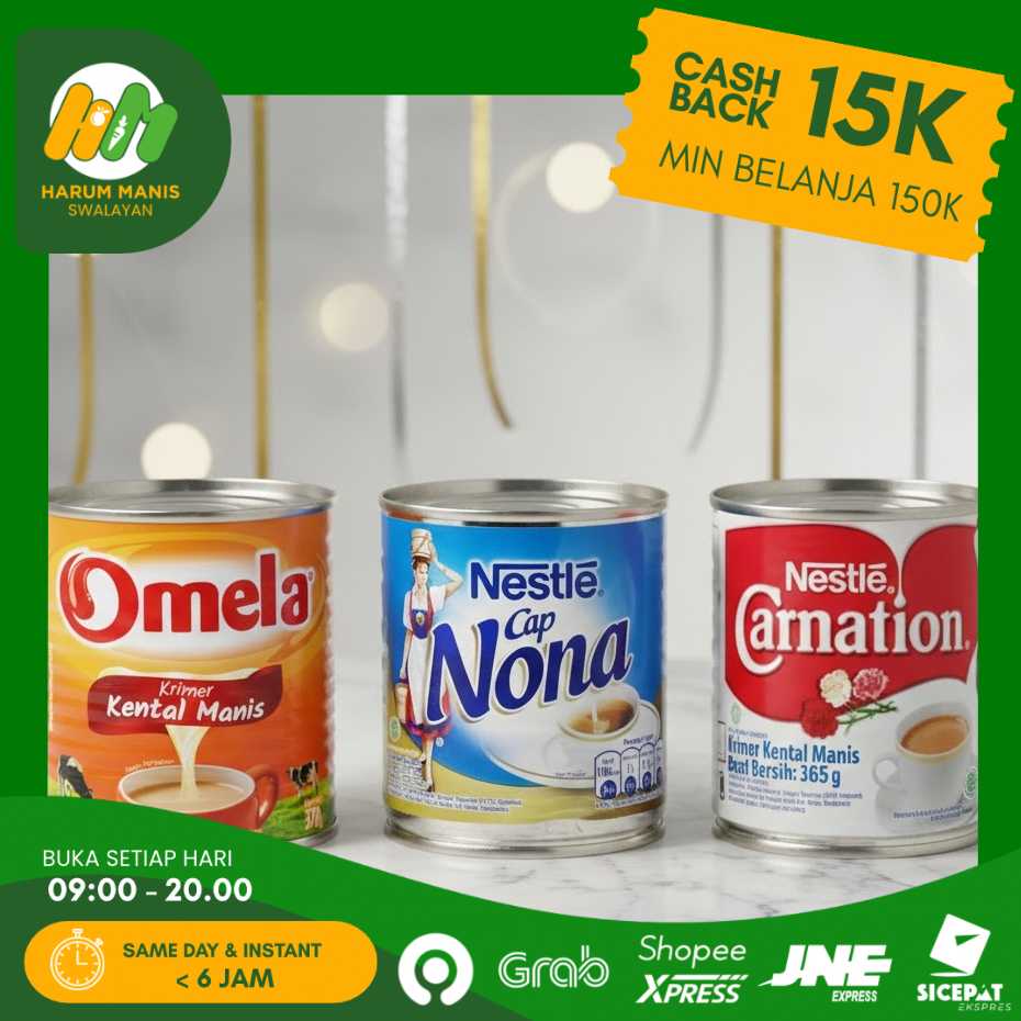 SUSU KENTAL MANIS OMELA 370GR / SUSU KENTAL MANIS CAP NONA 370GR / SUSU KENTAL MANIS NESTLE CARNATIO