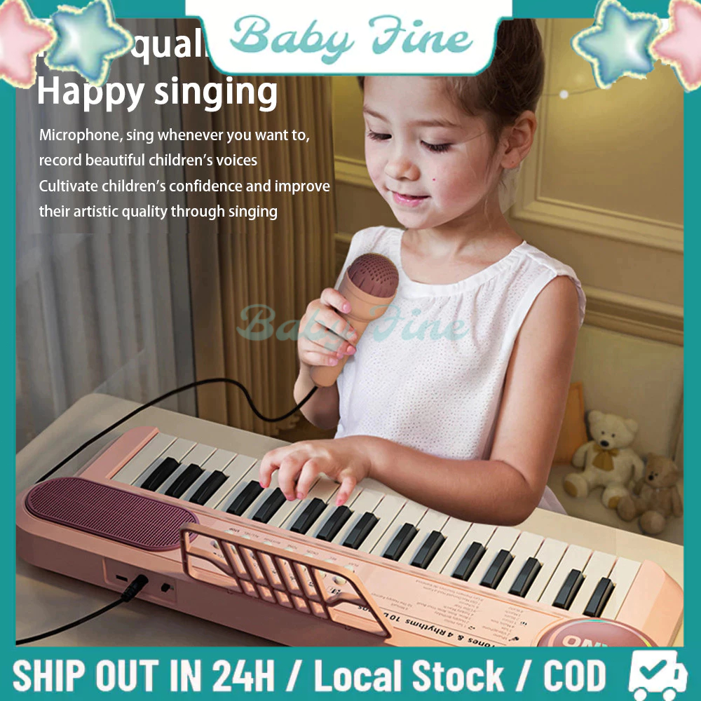 <24H COD>Mainan Piano Anak Elektronik 37 Keys Digital Edukasi Musik Mikrofon Piano Elektronik Anak-A