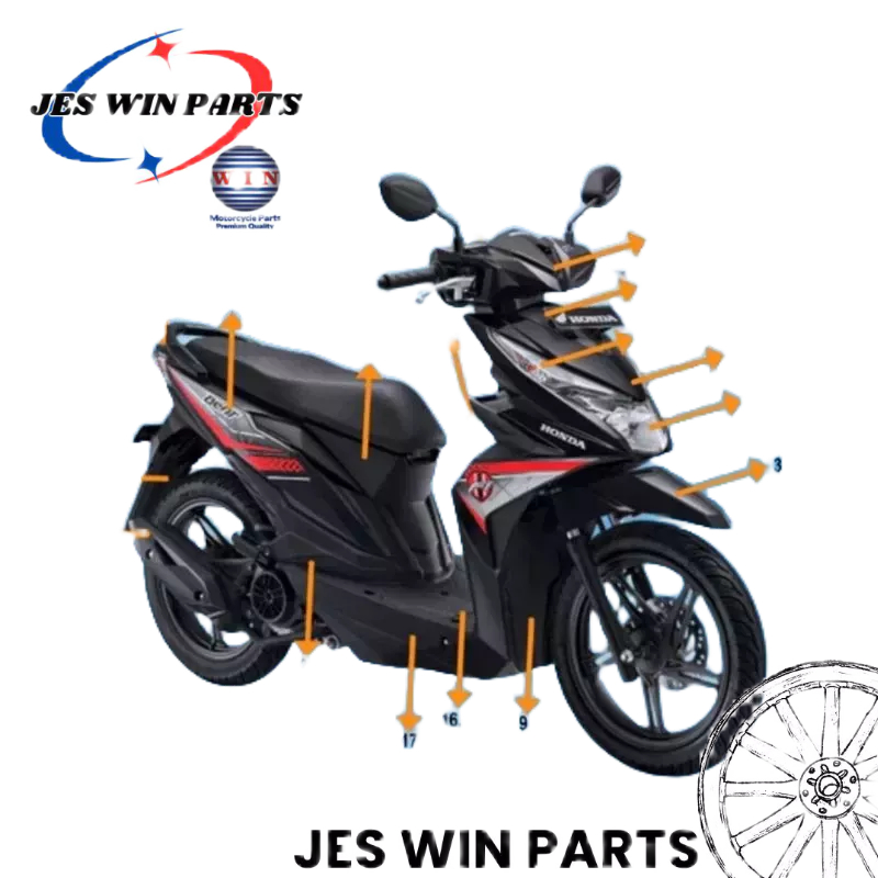 Full Set Body BEAT FI ESP STREET 2016 2017 2018 2019 2020HITAM (KASAR & HALUS) ORIGINAL WIN - COVER 