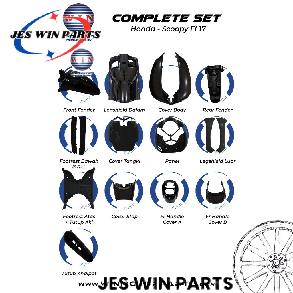 Full Set Body SCOOPY Fi 2017 2018 2019 2020 ring 12 HITAM (KASAR & HALUS) ORIGINAL WIN - COVER BODY 
